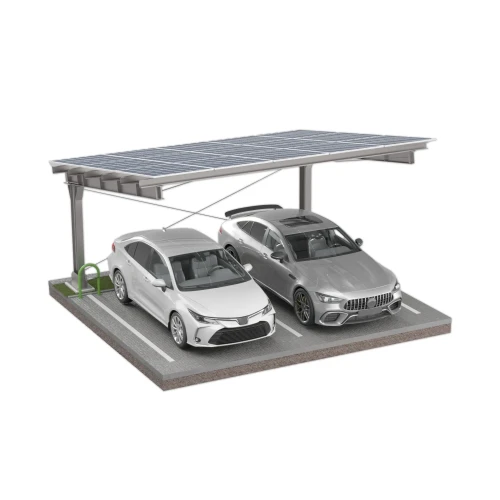 Fotovoltaikus Autóbeálló fészer 2 jármű részére L 5,7m x 5,2m Napelemes kocsibeálló GPV-101-14