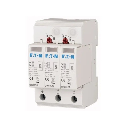 Túlfeszültség levezető PV DC típus 1+2 (B+C) 1000V 2P+N 15kA 3,7kV SPPVT12-10-2+PE 177256 EATON GPV-401-44