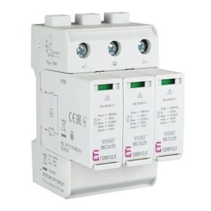 ETI túlfeszültség-levezető PV DC Típus 1+2 (B+C osztály) 1200V 3P 12,5kA 4,4kV