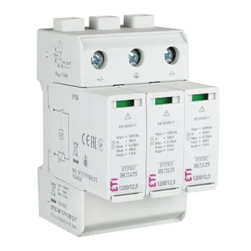 Túlfeszültség levezető PV DC Típus 1+2 (B+C) 1200V 3P 12,5kA 4,4kV ETITEC SM T12 PV 1200/12,5 Y 002440630 ETI GPV-401-50