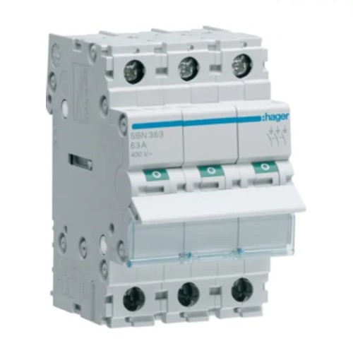 Leválasztó kapcsoló leválasztó 3 fázisú 3P 63A 400V AC SBN363 HAGER GPV-401-69