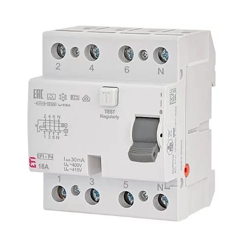 Fennmaradó áramú megszakító 4P 40A 30mA AC típus EFI6-P4 AC 40/0.03 002061652 ETI GPV-401-73
