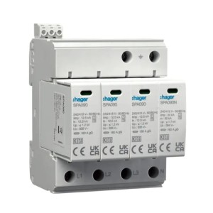 Túlfeszültség levezető Típus 1+2 (B+C) 4P 50kA 1,2kV SPD MOV hálózat TN-S/TT érintkező SPA931 HAGER