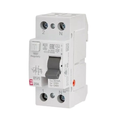 Fennmaradó áramú megszakító 2P 25A 30mA AC típus EFI6-P2 AC 25/0.03 002061251 ETI GPV-401-104