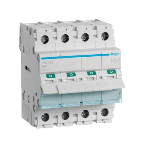 Leválasztó kapcsoló leválasztó 3 fázisú 4P 63A 400V AC SBN463 HAGER GPV-401-106