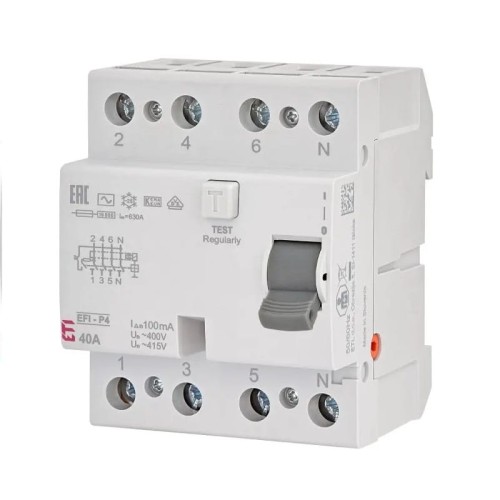 Fennmaradó áramú megszakító 4P 40A 100mA típus AC EFI-P4 AC 40/0.1 002061622 ETI GPV-401-132