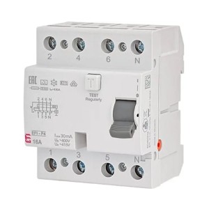 Fennmaradó áramú megszakító 4P 25A 30mA AC típus EFI6-P4 AC 25/0.03 002061651 ETI