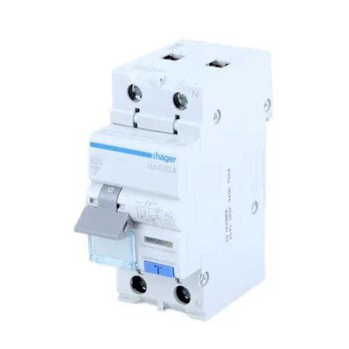 Hager hibásáramú megszakító túláramkomponenssel B 10A 1P+N 6kA 30mA AC típus GPV-401-157