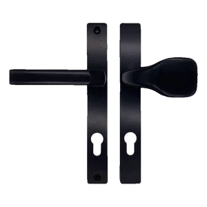 Fekete ajtókilincs gombbal és pajzzsal PZ 90 mm – H240 × L30 mm