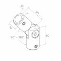 Postal – ízületes korlát könyök 90°–180° fi 12 mm rúdhoz, AISI 304 szatén 001-146 (2)
