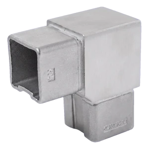 90°-os könyökidom 40x40 mm korlátprofilhoz – AISI304 rozsdamentes acél, szatén